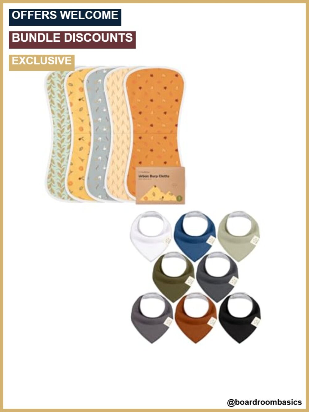 5-Pack Burp Cloths & 8-Pack Bandana Bibs Set Absorbent Cotton